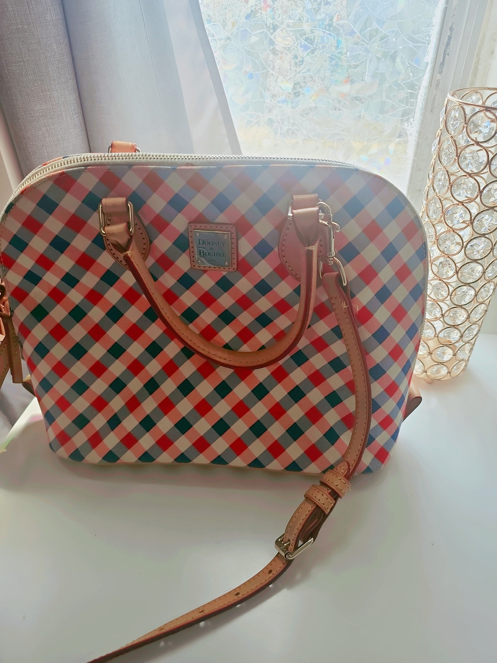 Dooney & Bourke Red White Blue Check Satchel - Picture 2 of 6